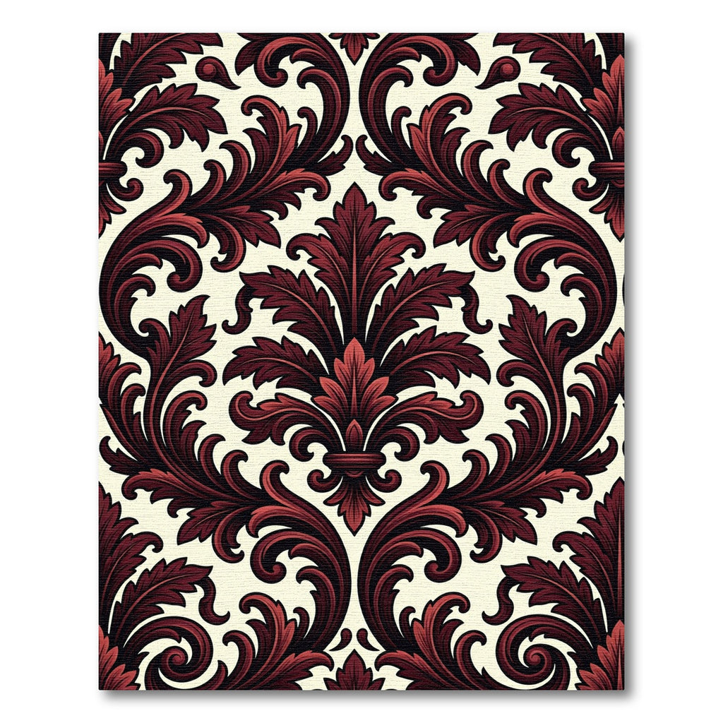 Elegant Burgundy Gothic Damask Scroll Rug