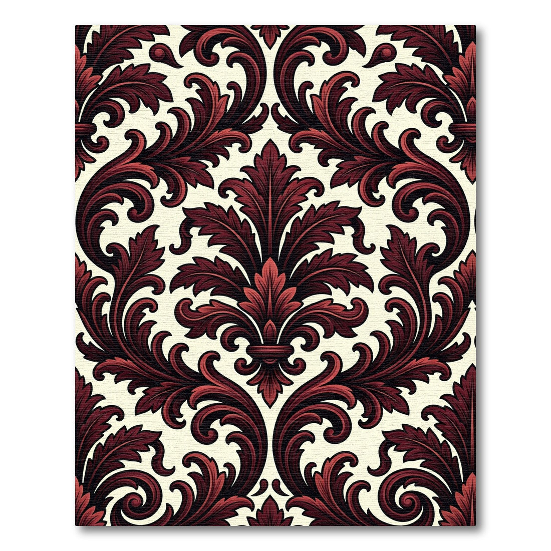 Elegant Burgundy Gothic Damask Scroll Rug