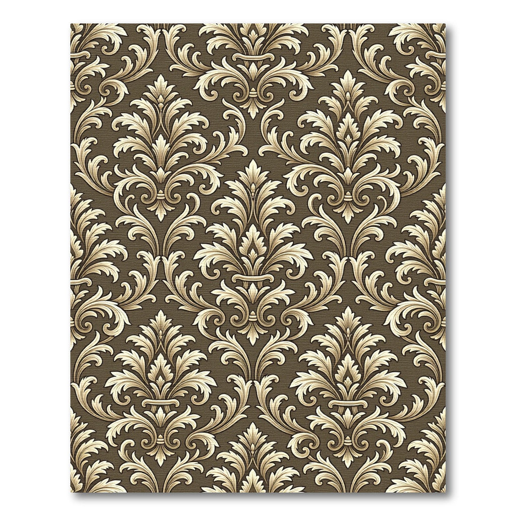 Elegant Gold Damask on Chocolate Brown Rug