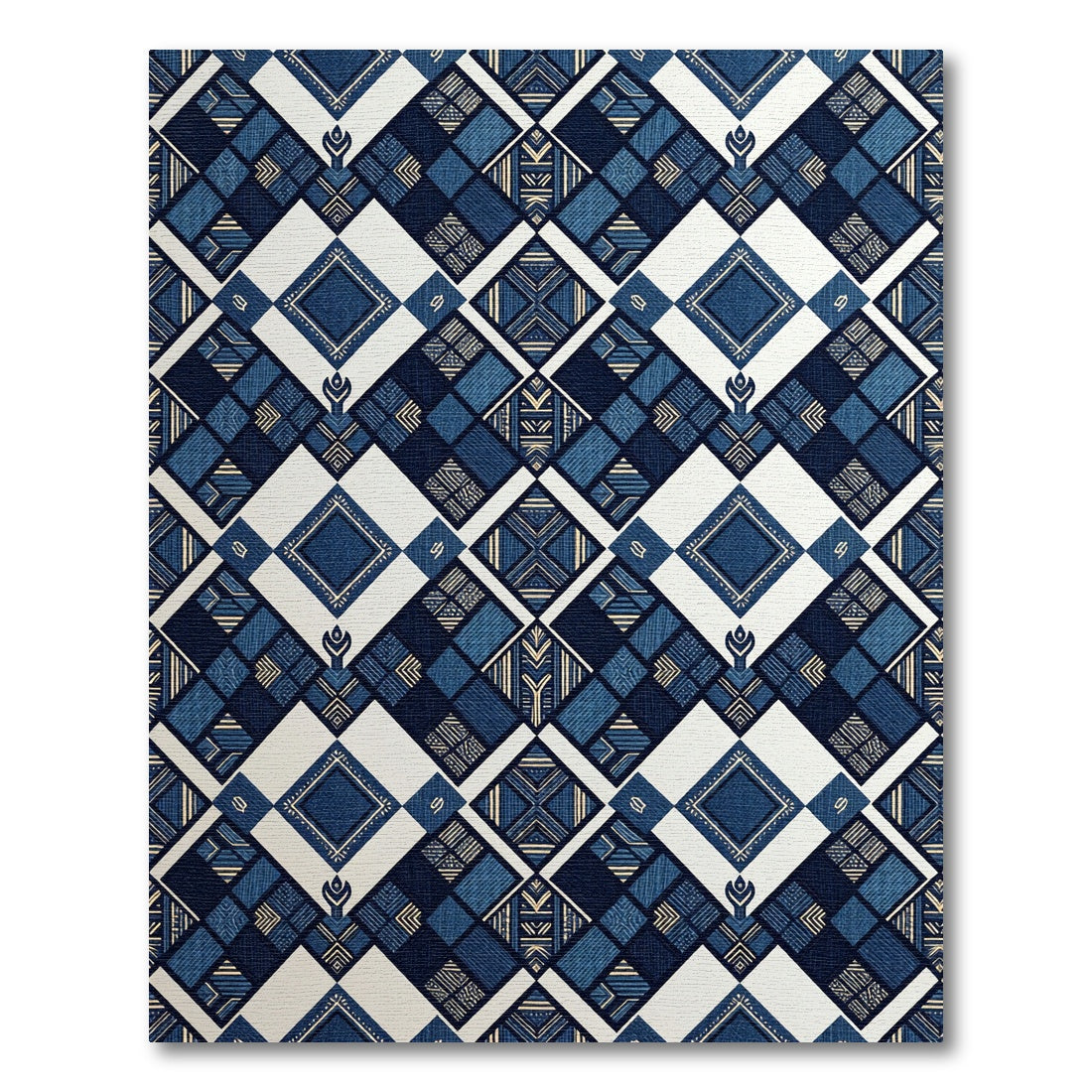 Geometric Navy Indigo Diamond Grid Rug