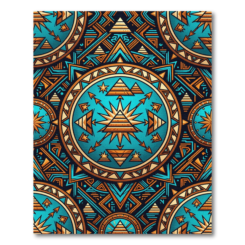 Golden Pyramid Turquoise Celestial Geometric Mandala Rug