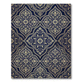 Ornate Navy Gold Damask Scroll Rug