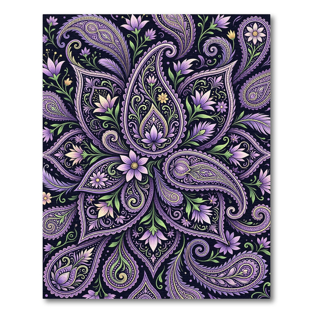 Rich Violet Paisley Floral Swirls Rug