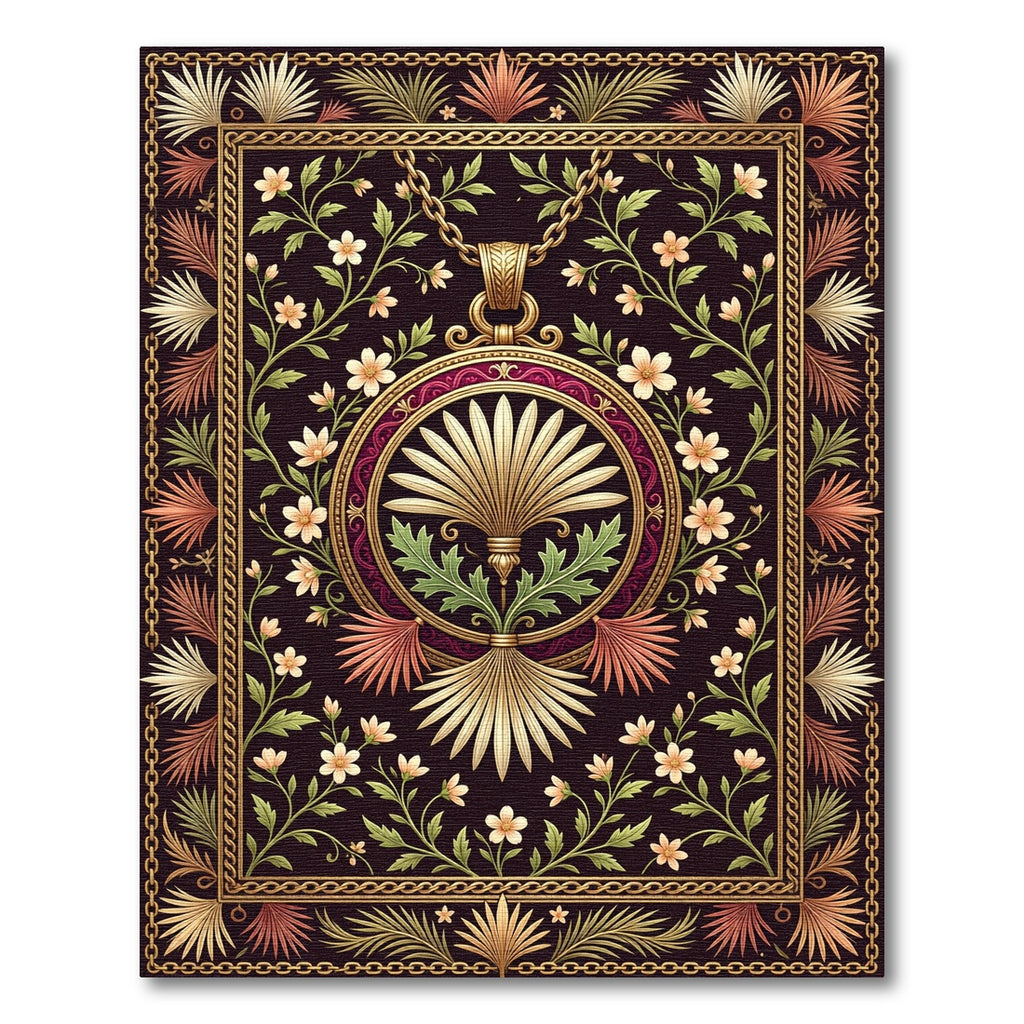 Ornate Gold Pendant Floral Vine Rug
