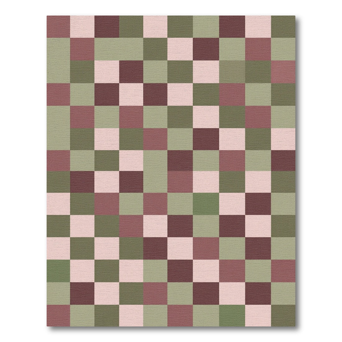 Muted Sage Rose Checkerboard Squares Rug