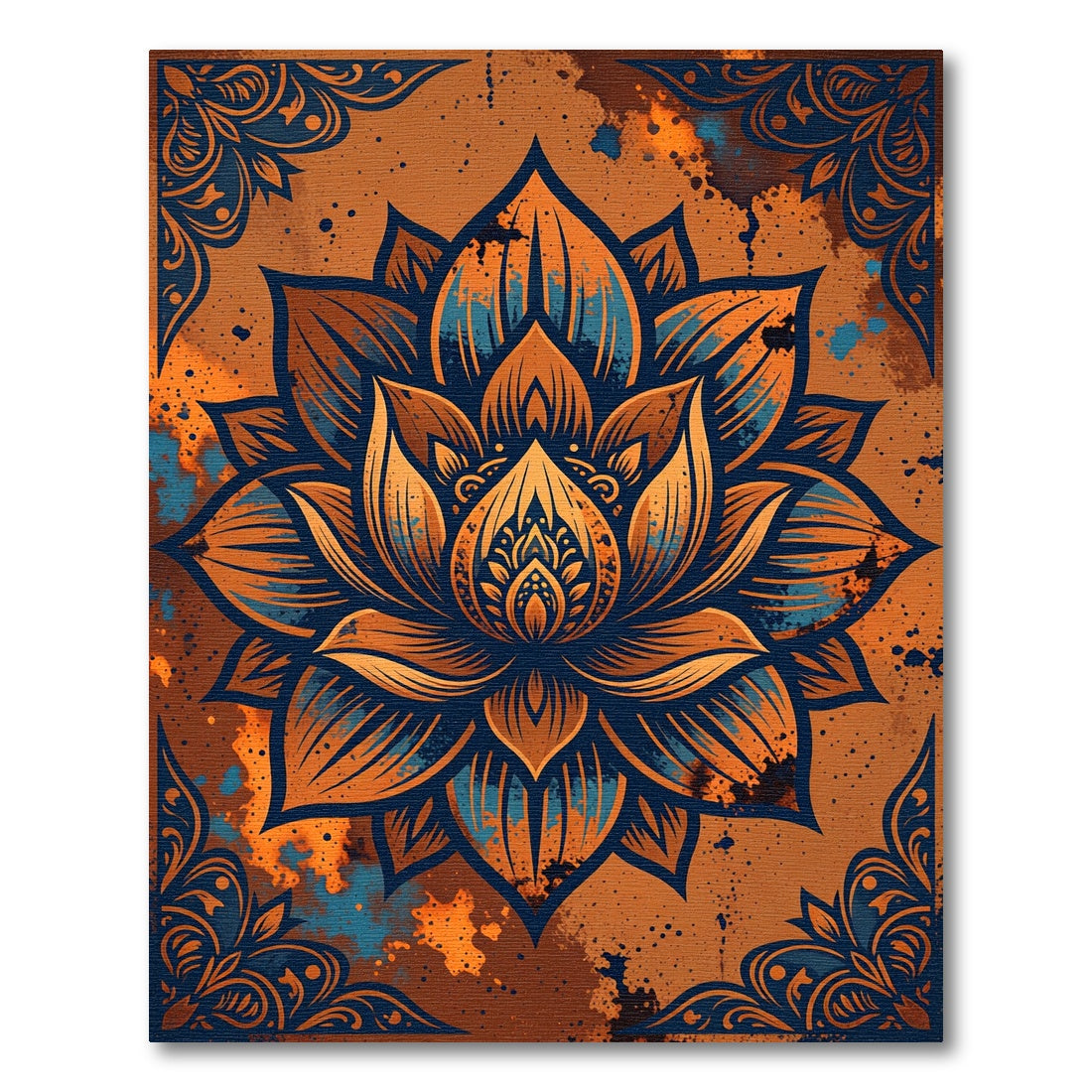 Orange Blue Lotus Mandala Art Rug