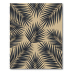 Dark Charcoal Palm Leaves on Beige Rug