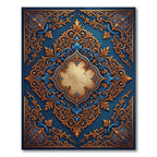 Intricate Royal Blue Golden Scrollwork Rug