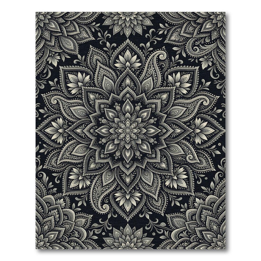 Monochrome Mandala Paisley Floral Medallion Rug