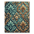Ornate Teal and Gold Damask Swirl Rug