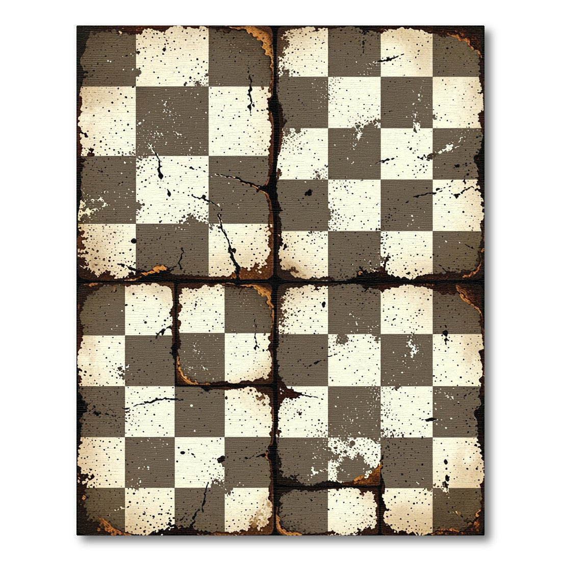 Distressed Monochrome Checkerboard Earthy Grid Rug