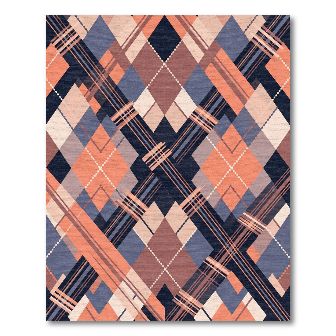 Coral Navy Diamond Intersecting Lines Rug