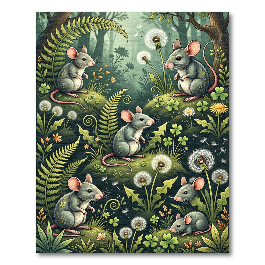 Whimsical Forest Mouse Dandelion Meadow Rug