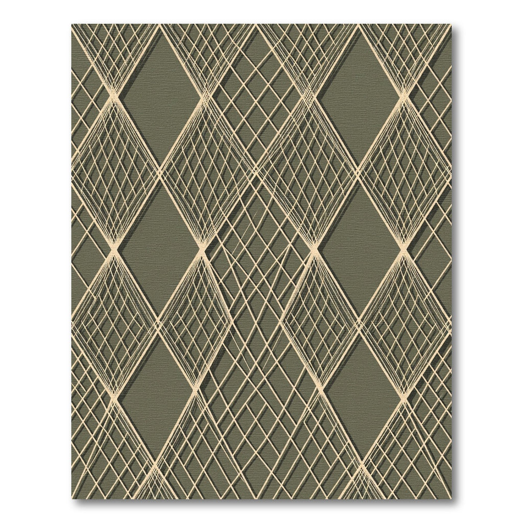 Olive Green Intersecting Geometric Diamond Grid Rug