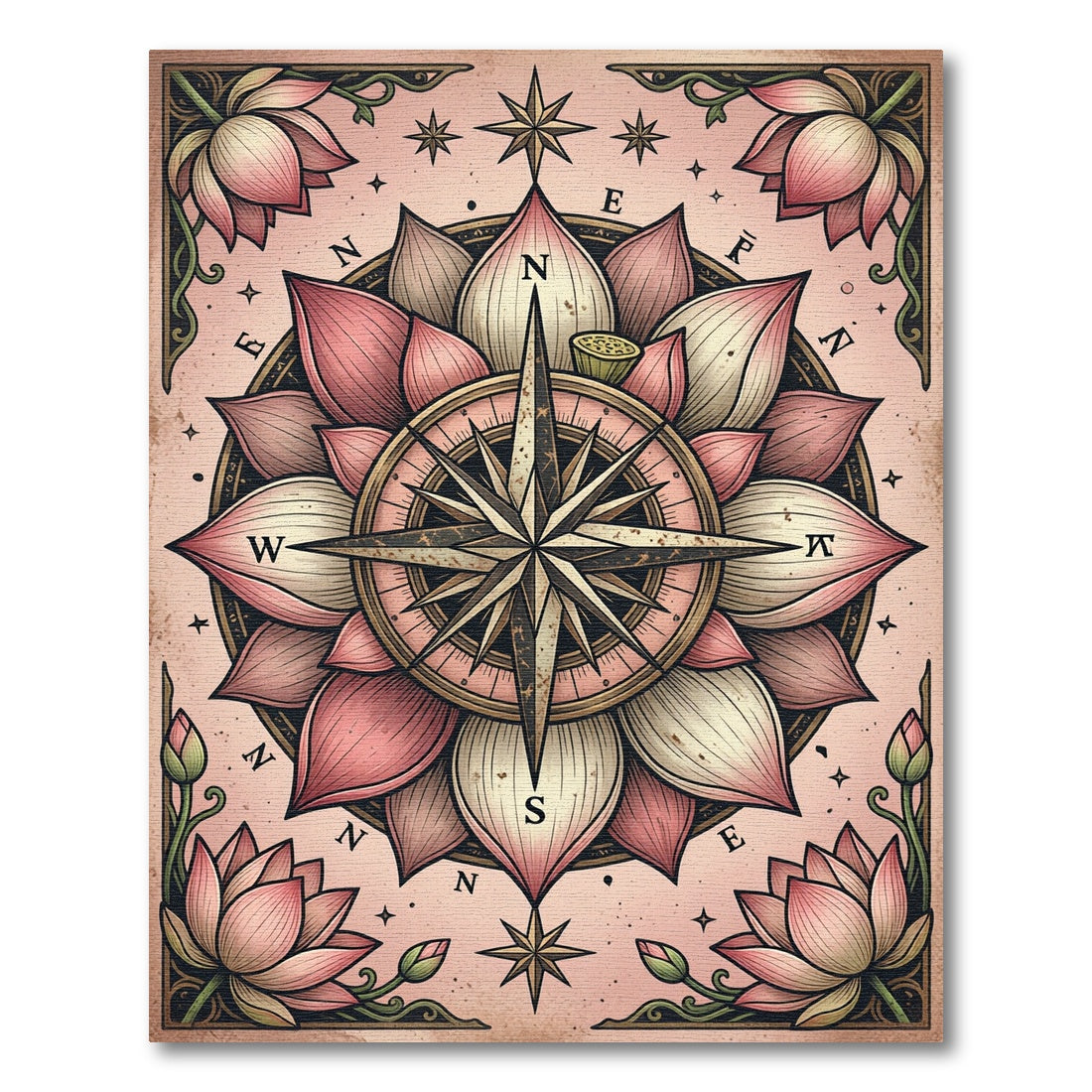 Blush Pink Lotus Compass Floral Medallion Rug