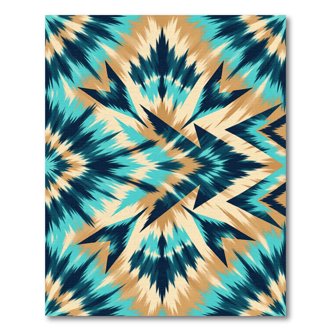 Teal and Tan Abstract Zigzag Rug