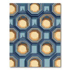 Geometric Octagonal Arch Blue Gold Architecture Structure Rug