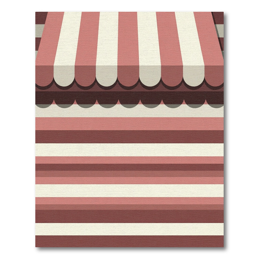Crimson Striped Scalloped Awning Rug