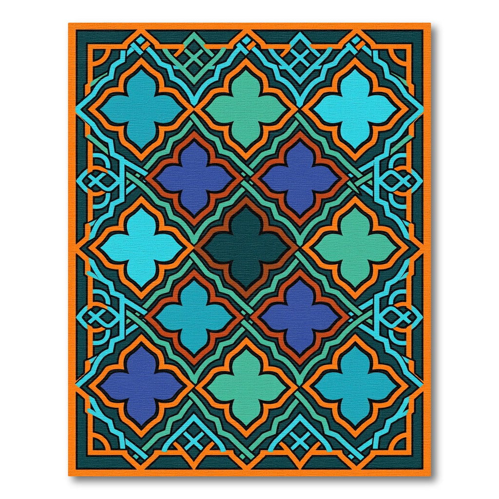 Geometric Azure Teal Quatrefoil Mosaic Rug