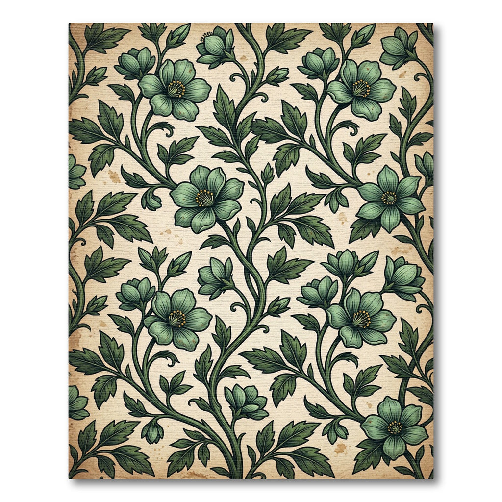 Sage Green Botanical Floral Scroll Runner Rug