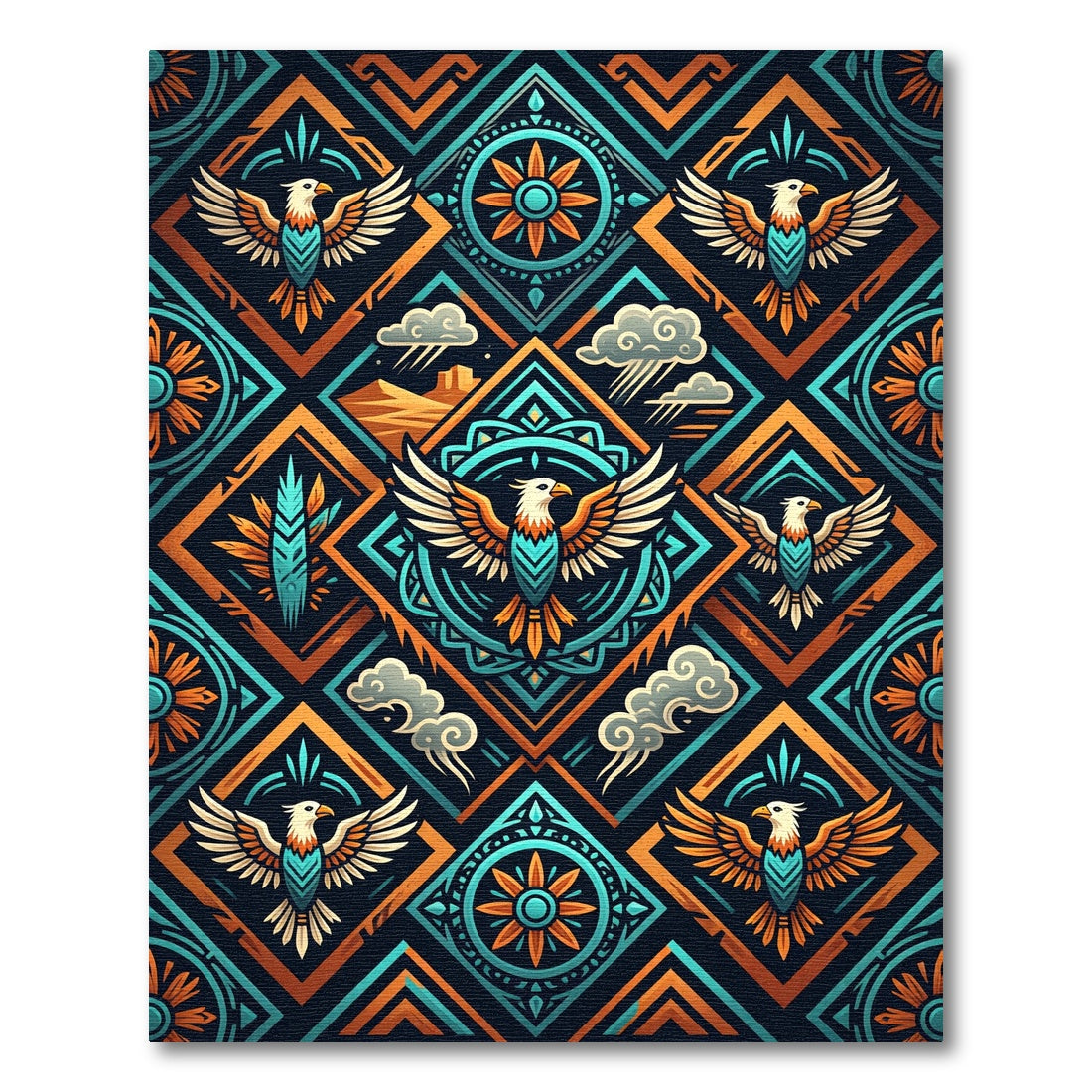 Turquoise Orange Eagle Diamond Tapestry Rug