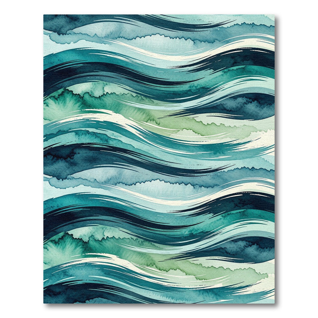 Abstract Teal Watercolor Ocean Waves Rug