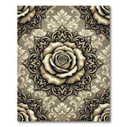 Elegant Golden Rose Damask Medallion Rug