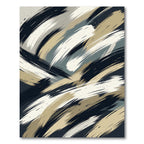 Abstract Navy Beige Charcoal Brush Stroke Rug