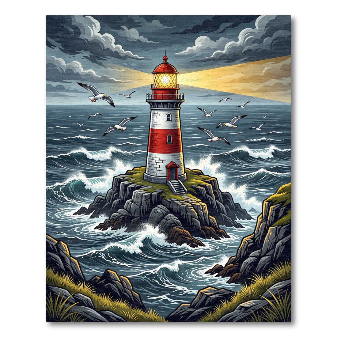 Coastal Lighthouse Seascape with Stormy Clouds Rug