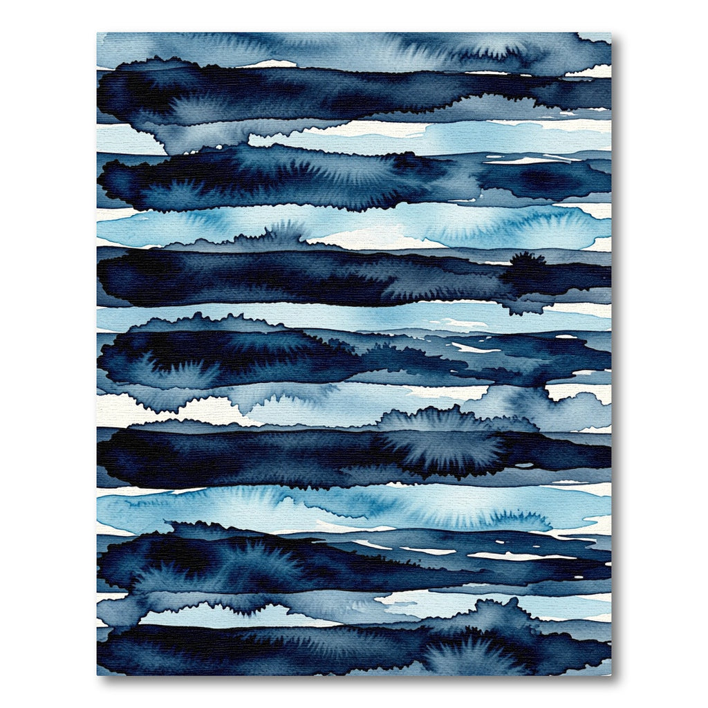 Abstract Indigo Watercolor Horizontal Stripe Rug