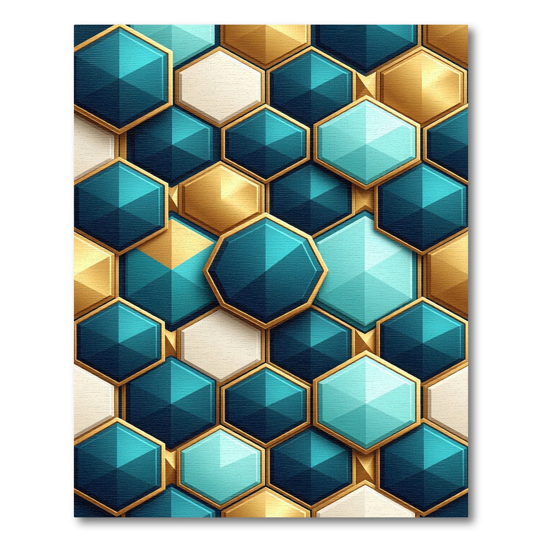 Luxury Teal and Gold Geometric Hexagon Rug
