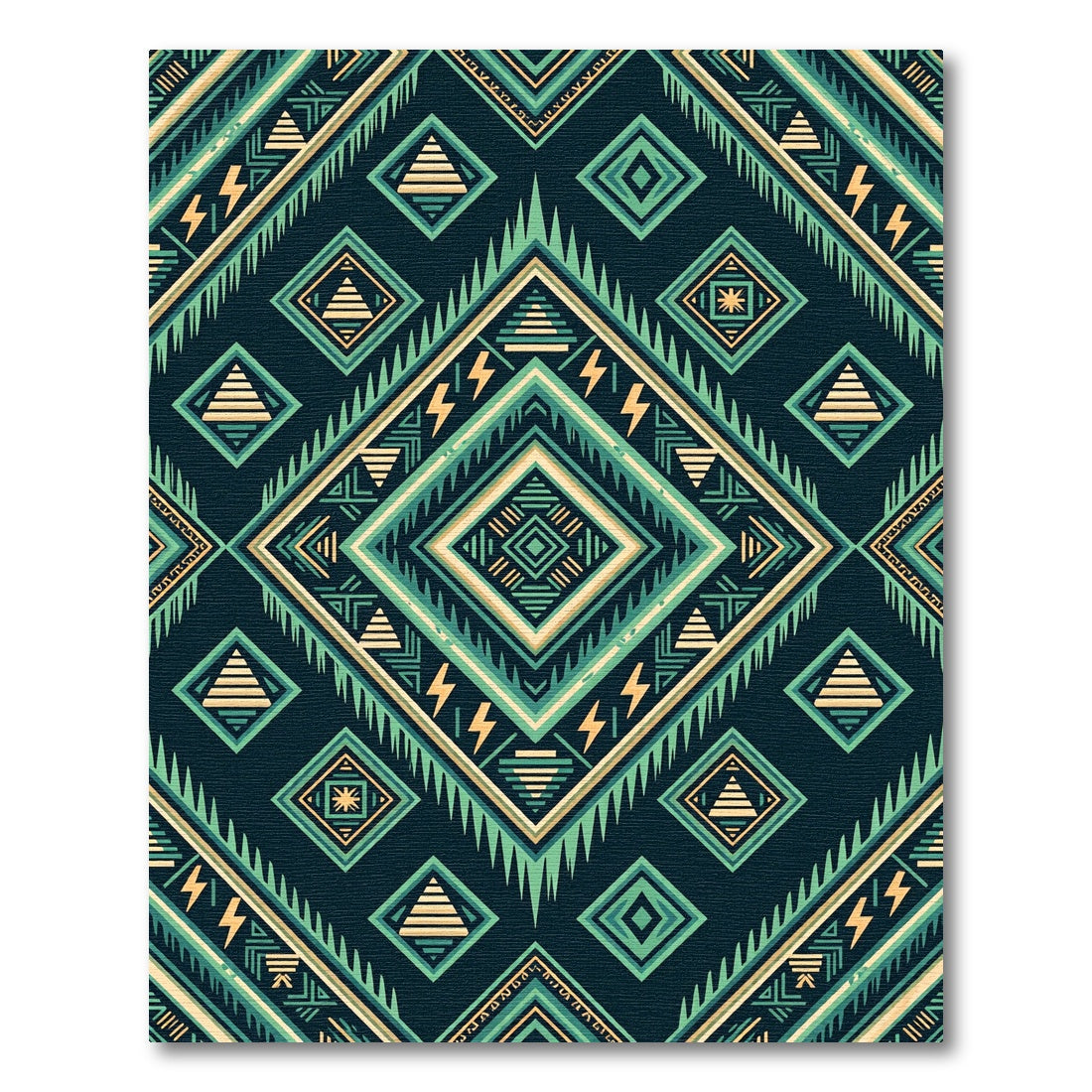 Teal Yellow Abstract Geometric Diamond Rug