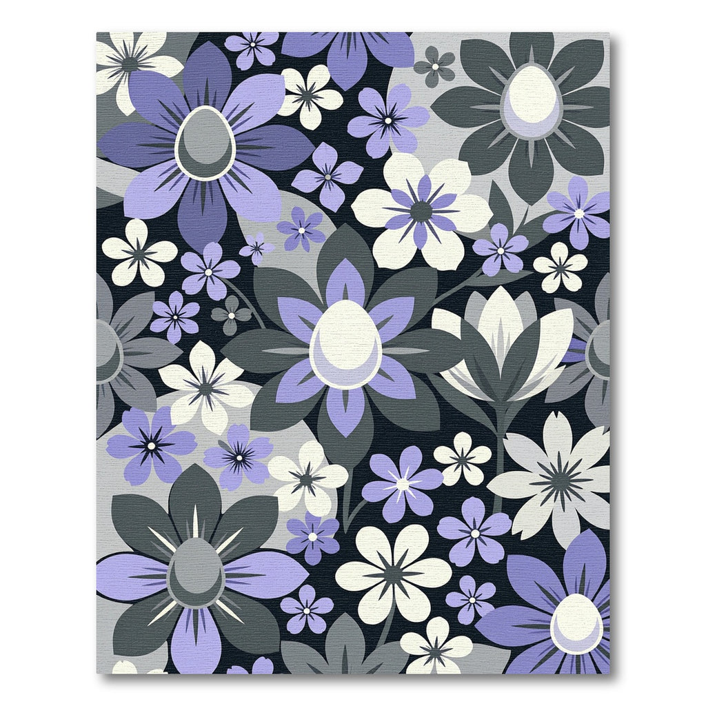 Modern Lavender and Slate Floral Art Rug