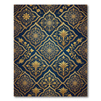 Golden Floral Damask Navy Medallion Rug