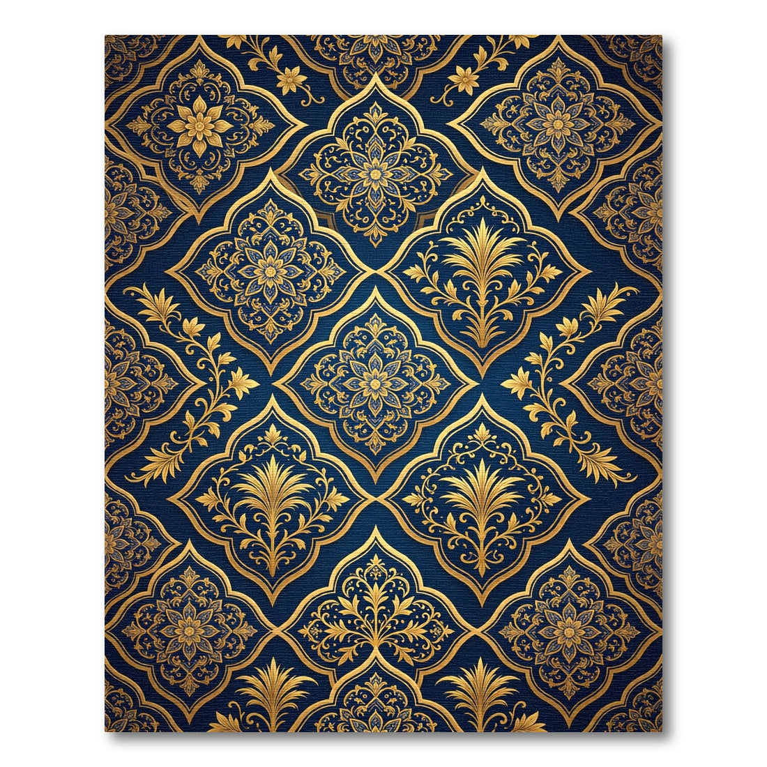 Golden Floral Damask Navy Medallion Rug