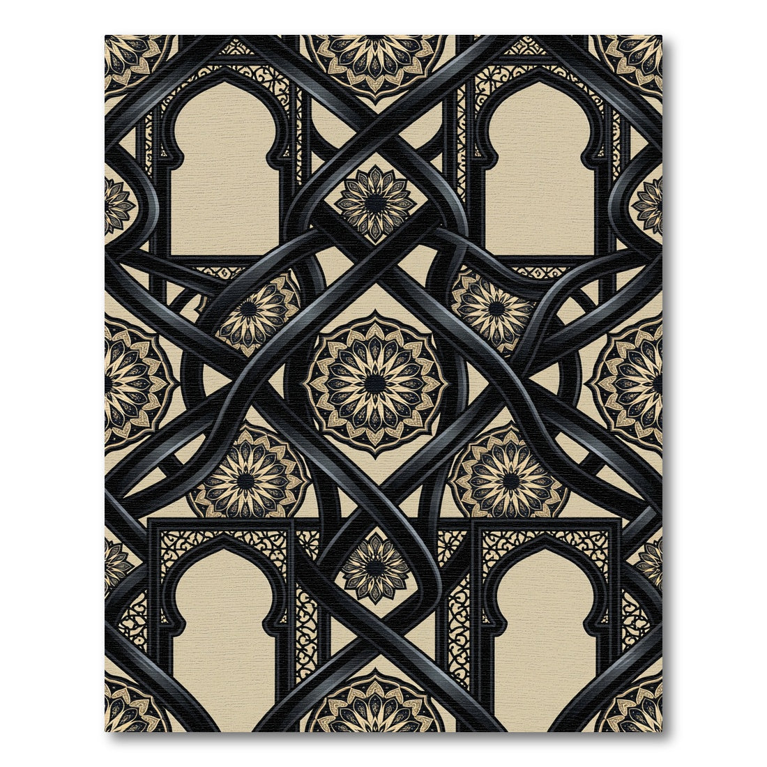 Elegant Black Arch Medallion Geometric Rug