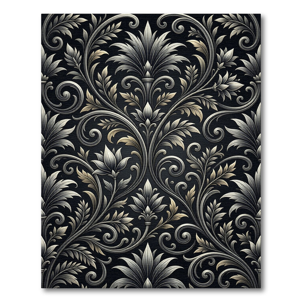 Ornate Black and Gold Acanthus Scroll Rug