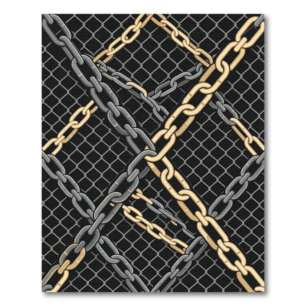 Gold and Silver Interlocking Industrial Chains Rug