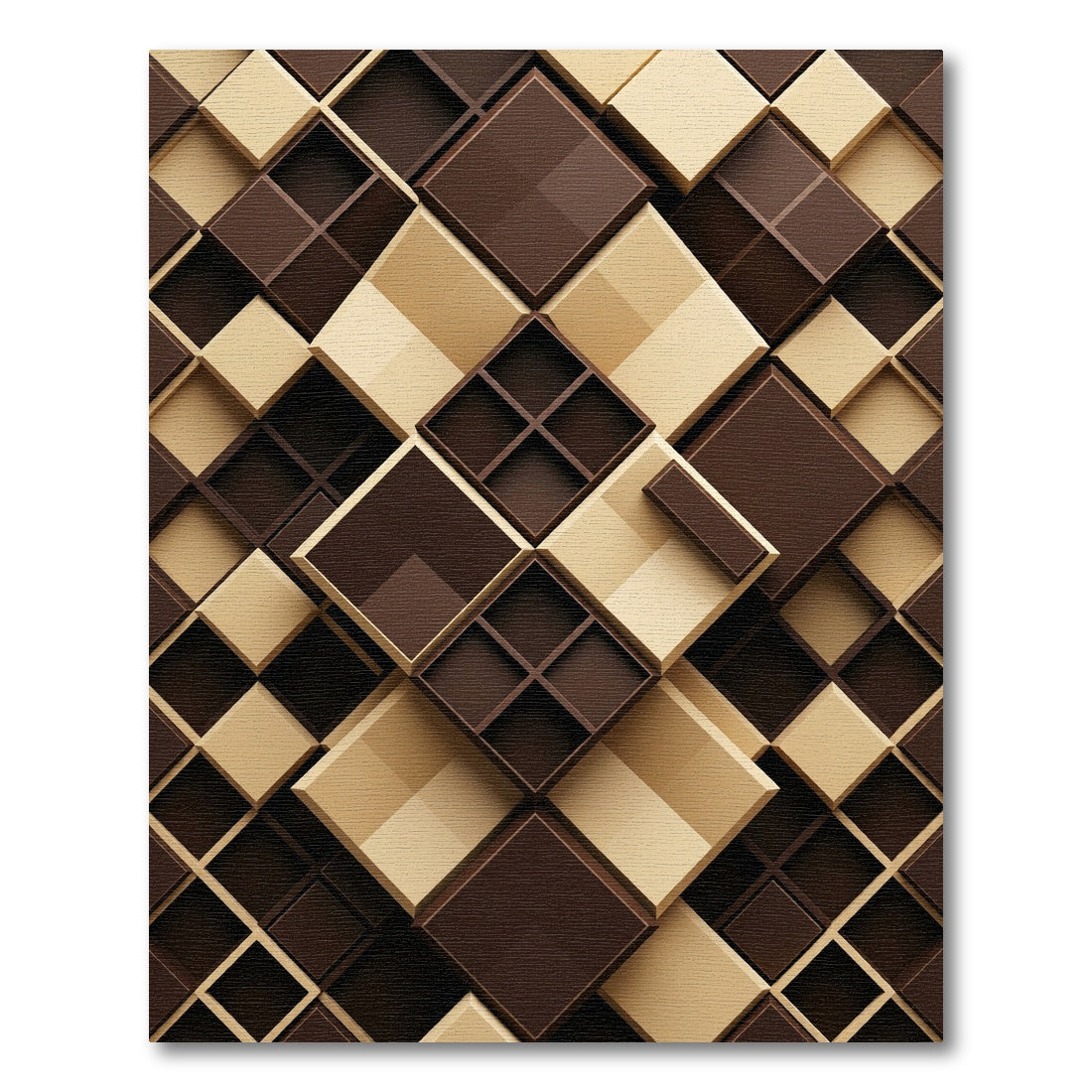 Geometric Espresso and Cream Layered Blocks Rug