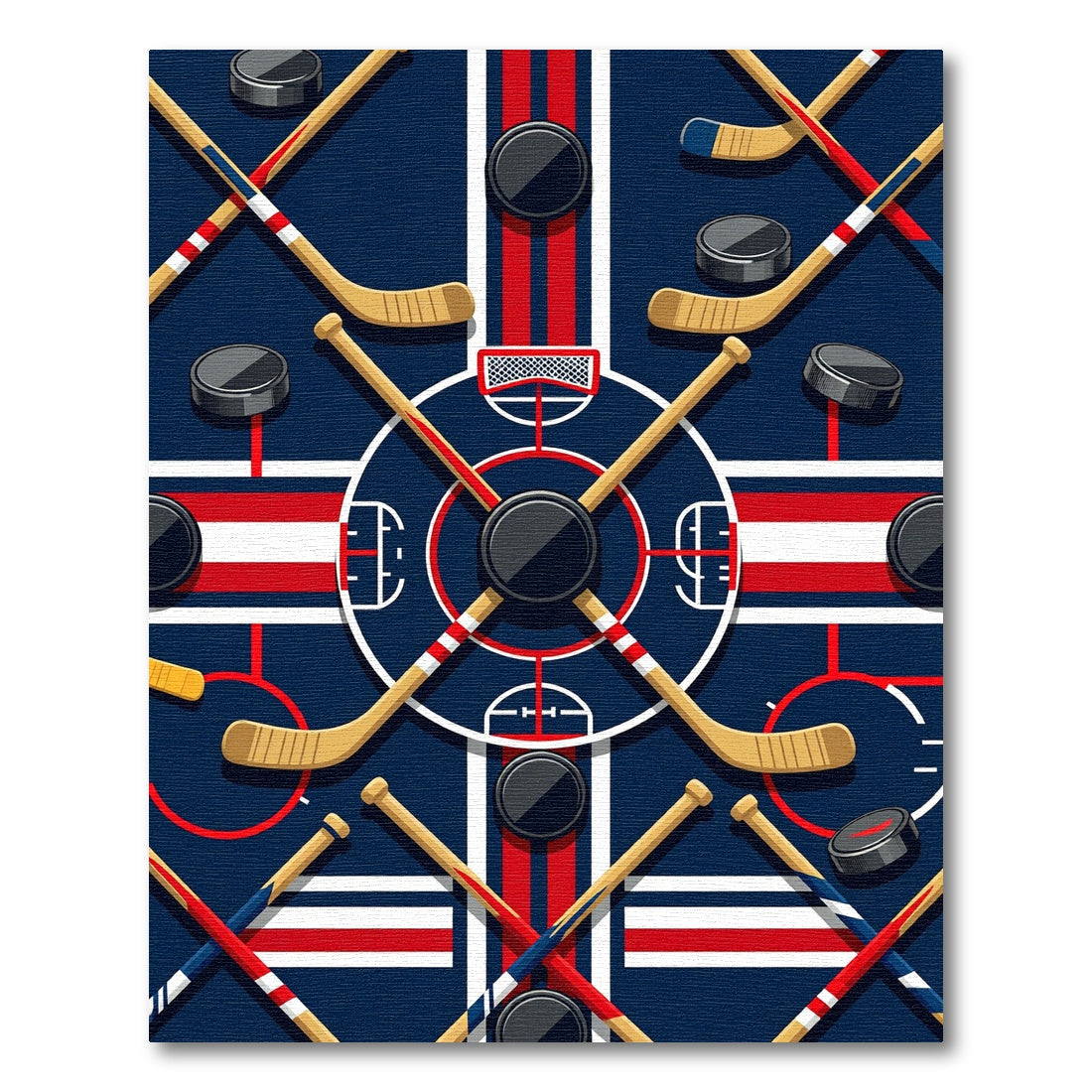 Geometric Ice Hockey Rink Navy Red Rug