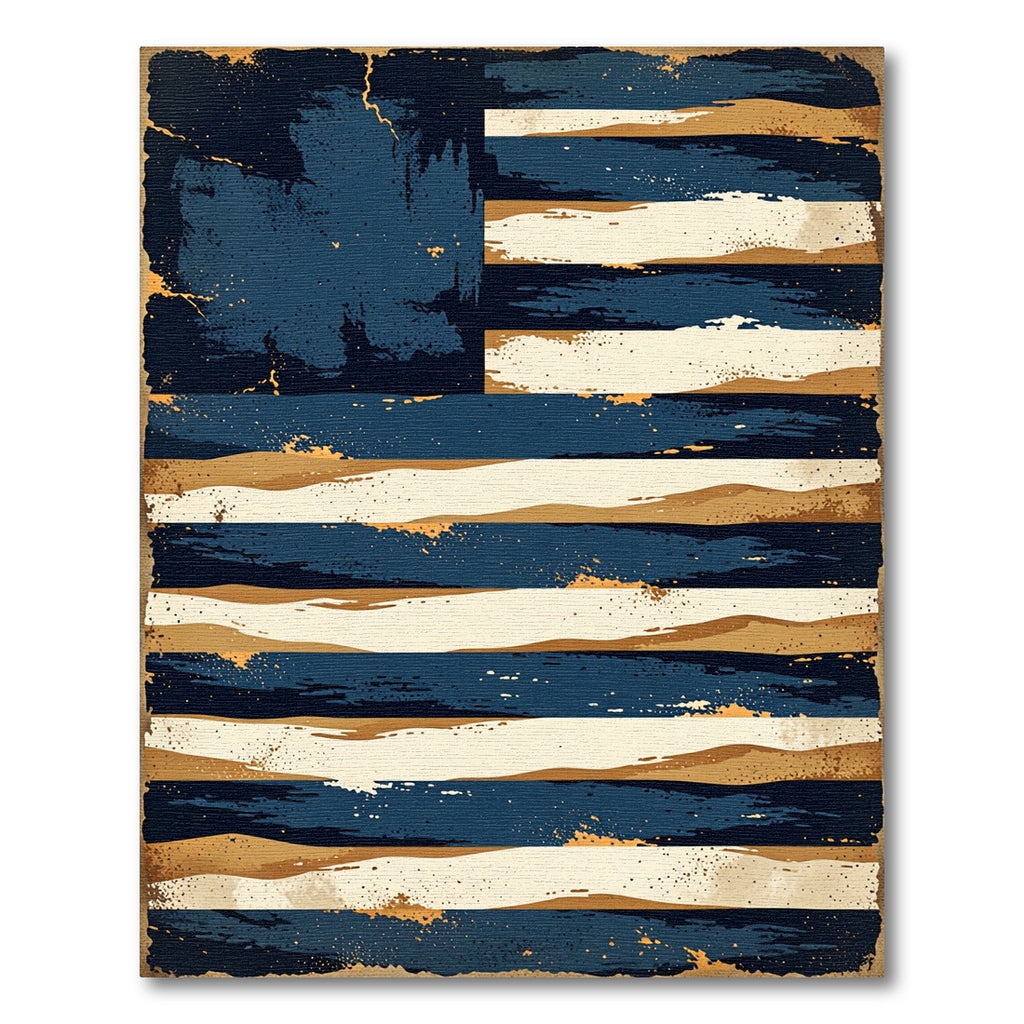Distressed Navy and Gold American Flag Rug