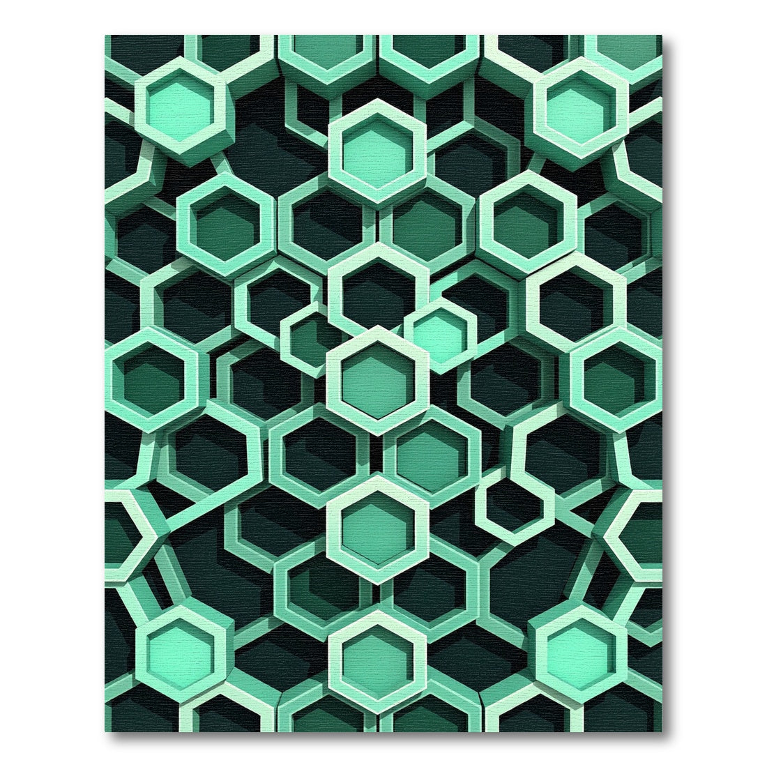 Geometric Hexagon Layers in Sage Green Rug