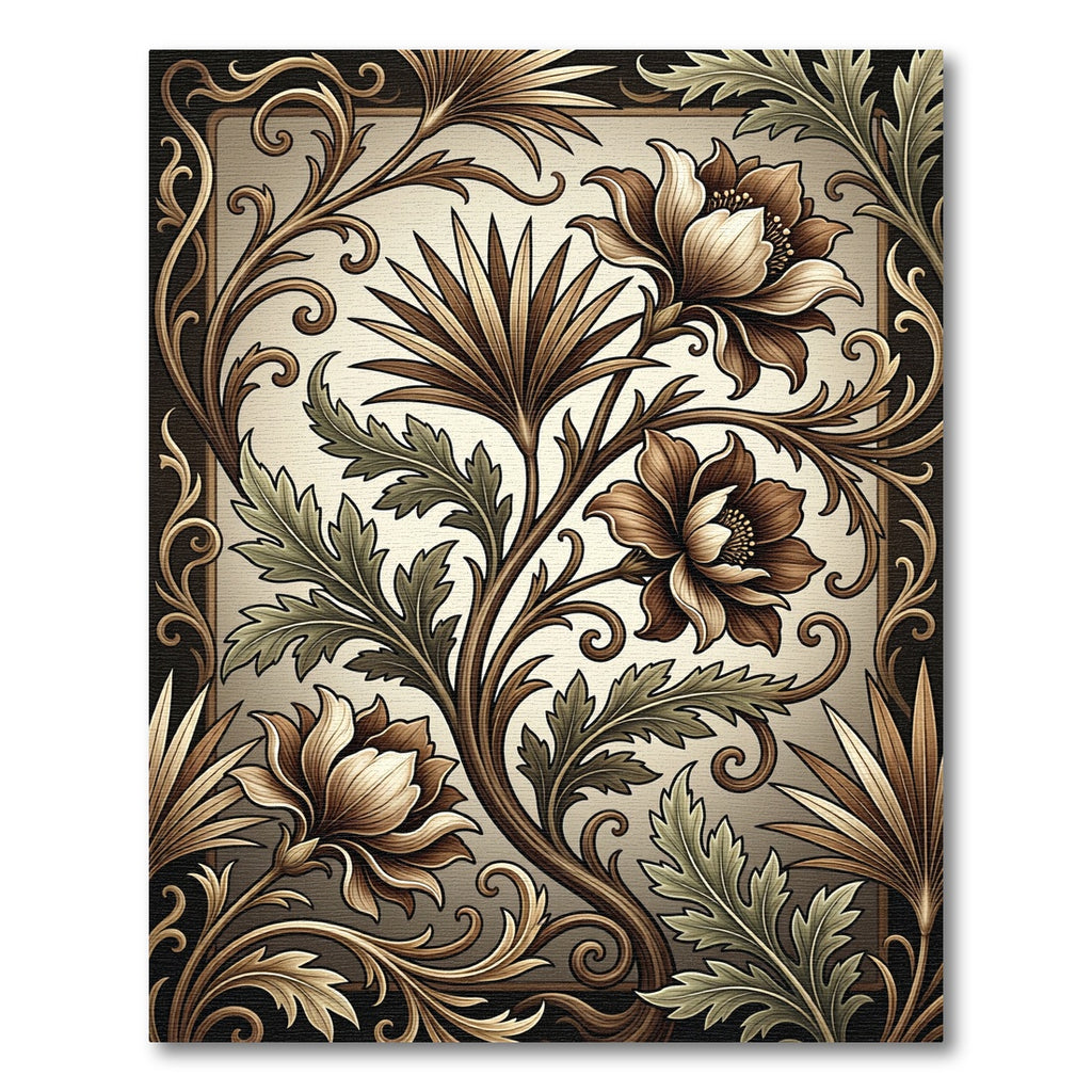 Antique Sepia Floral Scroll Vine Rug