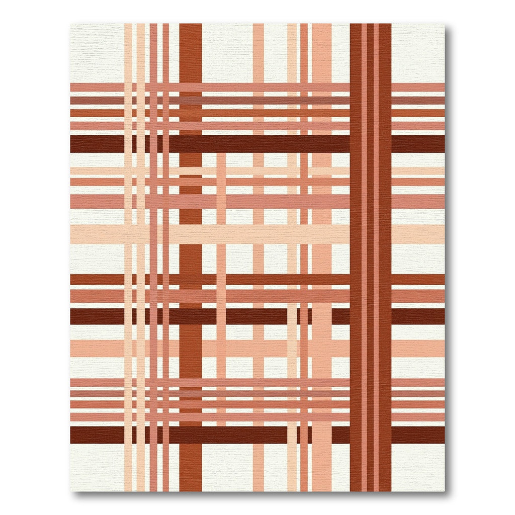Terracotta Red Cream Plaid Lines Rug