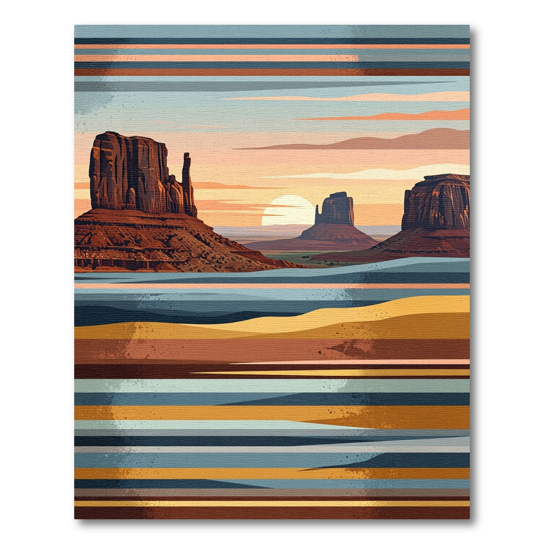 Desert Sunset Mesa Landscape Striped Art Rug