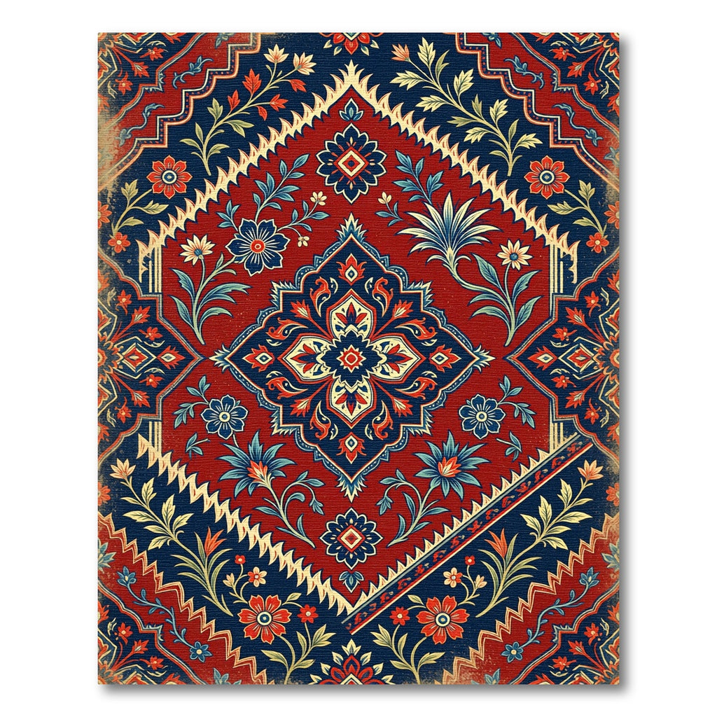 Crimson Navy Floral Garden Medallion Rug