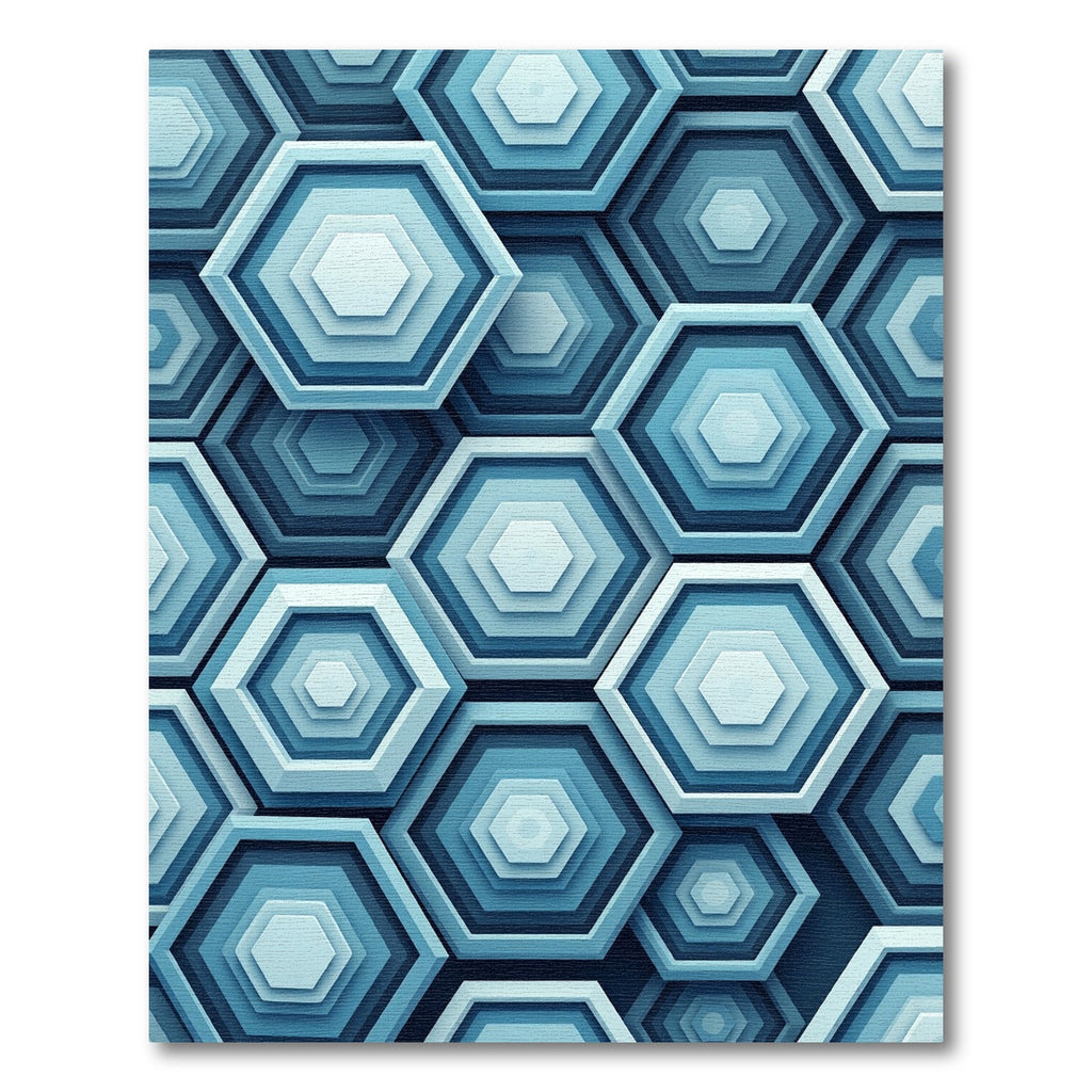 Modern Teal Geometric Layered Hexagon Rug