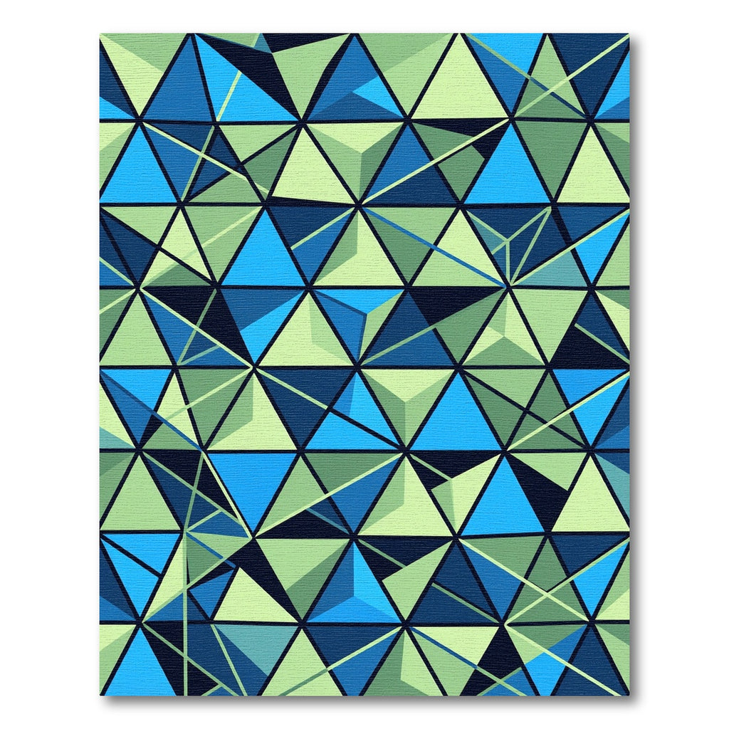 Geometric Azure and Lime Triangle Mosaic Rug