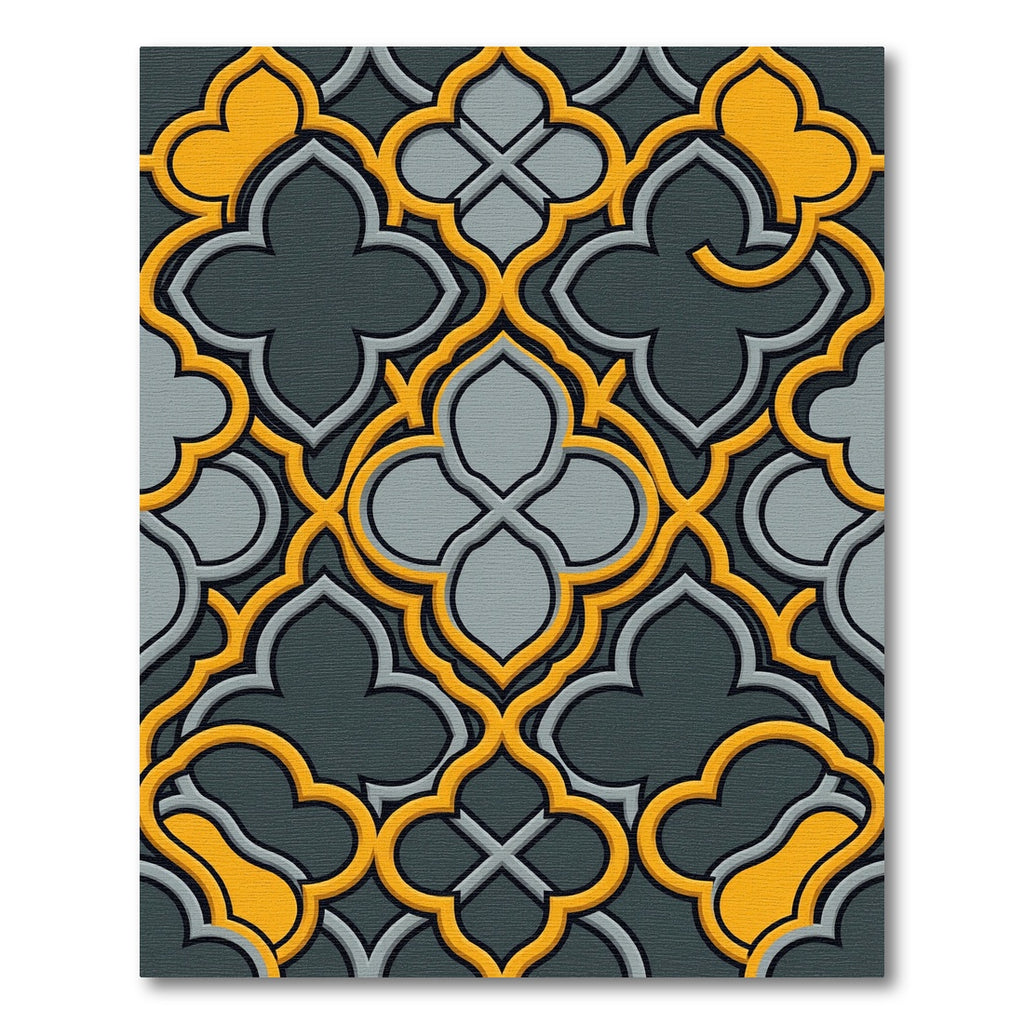 Onyx Gray Yellow Quatrefoil Overlay Rug