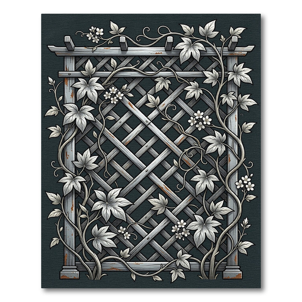 Gray Wood Lattice Floral Vine Rug